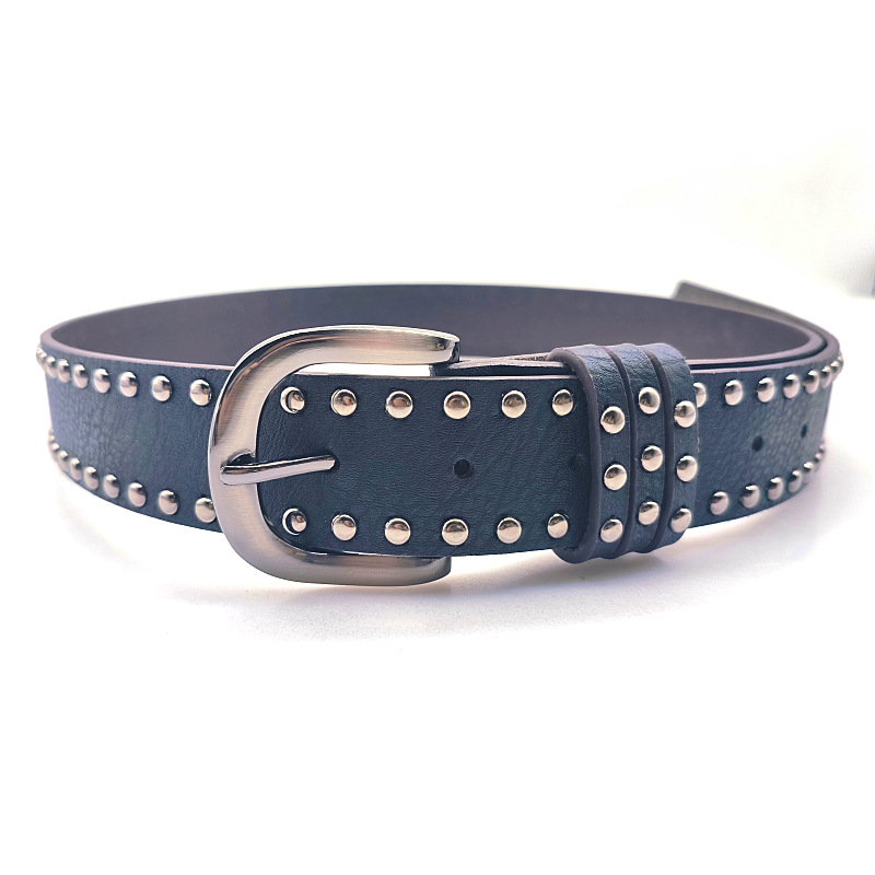 Ceinture en cuir cloutée avec boucle D, ceintures de taille Punk pour femmes, ceinture bleue de luxe, mode Cool, blanc, accessoire en tissu