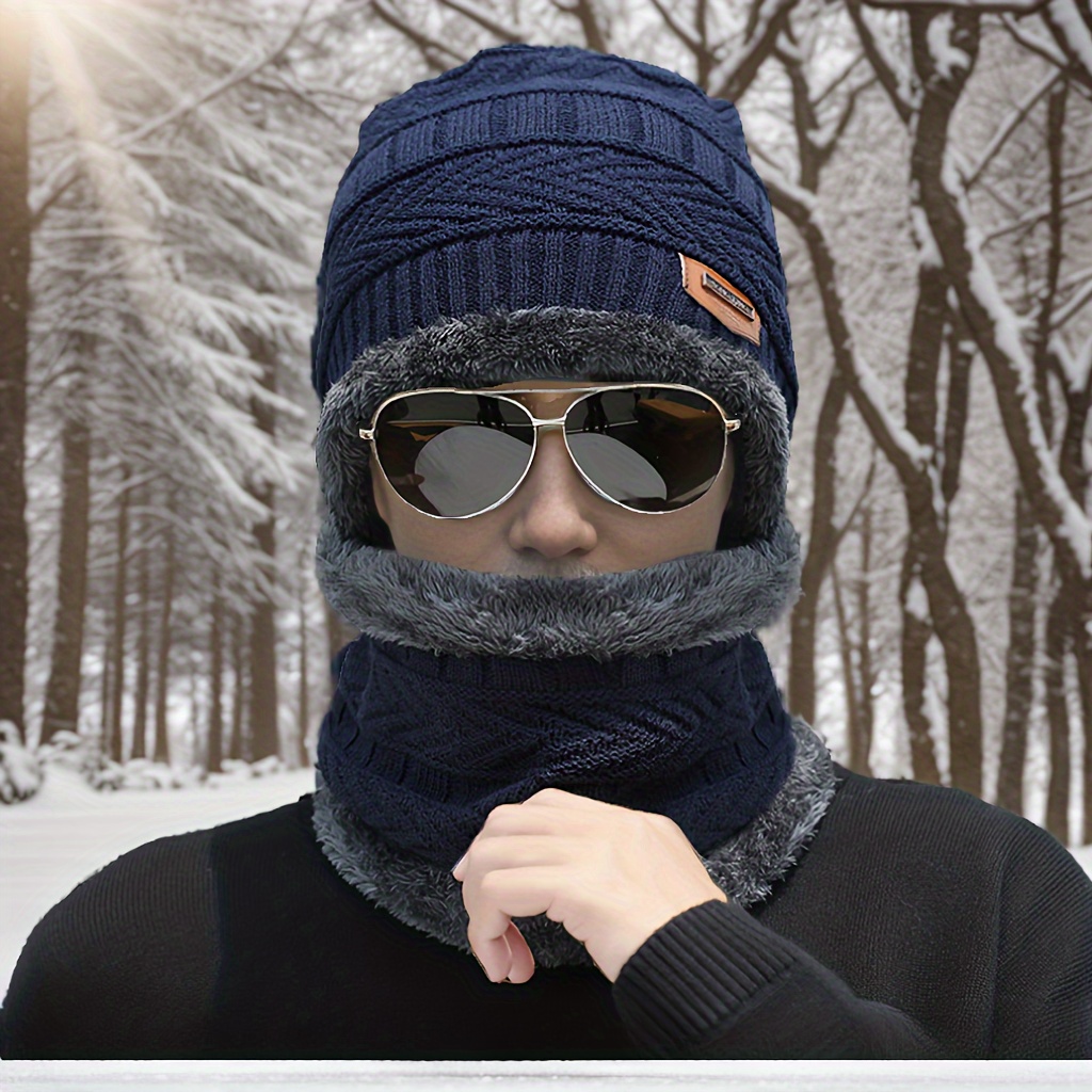 Ensemble bonnet et écharpe d'hiver classique anti-froid, bonnet élastique en tricot, écharpe épaisse pour le cou, ensemble de bonnet et d'écharpe pour hommes