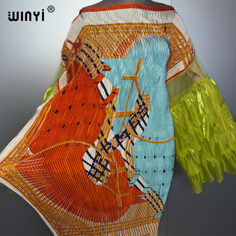 Robe plissée élastique WINYI, tenue de plage, kaftan bohème, abaya, robe de soirée de luxe de Dubaï, robe longue musulmane pour femme, robe de soirée