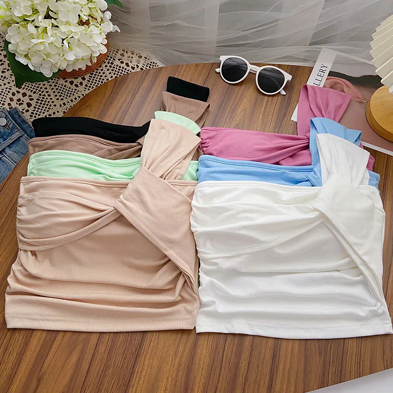 Haut Froncé Chic et Précieux pour Femme, Sangle Irrégulière, Pliage en Y, Solide, Fibris, Mode Coréenne, Livraison Directe
