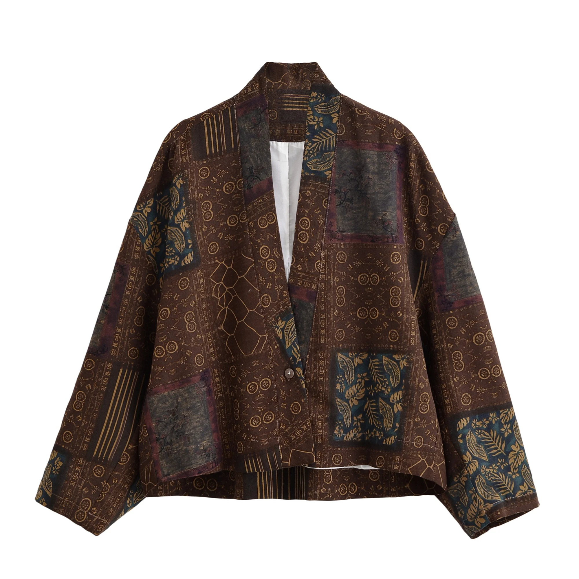 Boho Queens femmes automne lin coton Patchwork fleurs vêtements d'extérieur bohème vestes coupe ample automne quotidien vêtements d'extérieur de rue