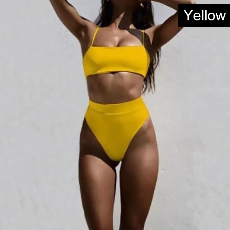 Jupe de plage d'été, Bikini Sexy fendu taille haute de couleur unie, maillots de bain pour femmes, string de plage, 2 pièces, maillots de bain col licou Sexy