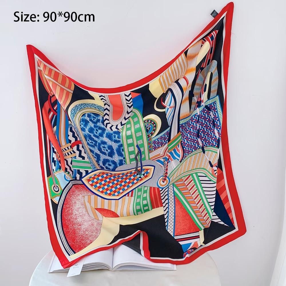 Écharpe en soie pour femme à imprimé floral de luxe, écharpe respirante pour cheveux, grande écharpe carrée, hijab, bandana pour femme