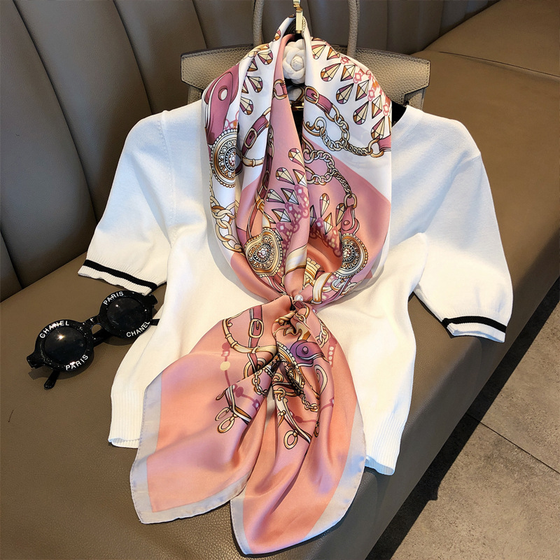Foulard de luxe en soie imitée pour Femme, grand châle imprimé, écharpe carrée, Bandana, 90x90cm