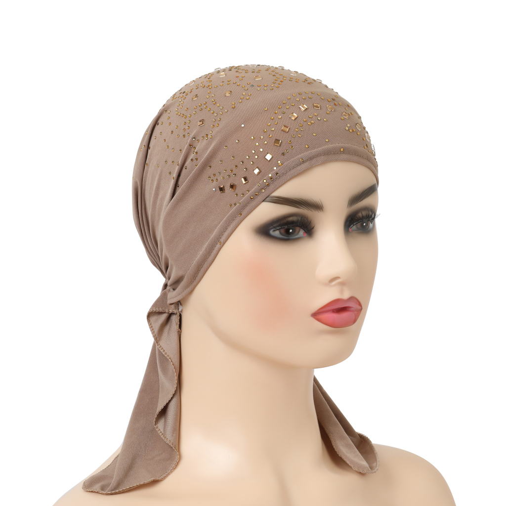 H088 Turban Hijab à la mode avec de nombreuses pierres, foulard musulman, chapeau islamique, couvre-chef Amira à enfiler