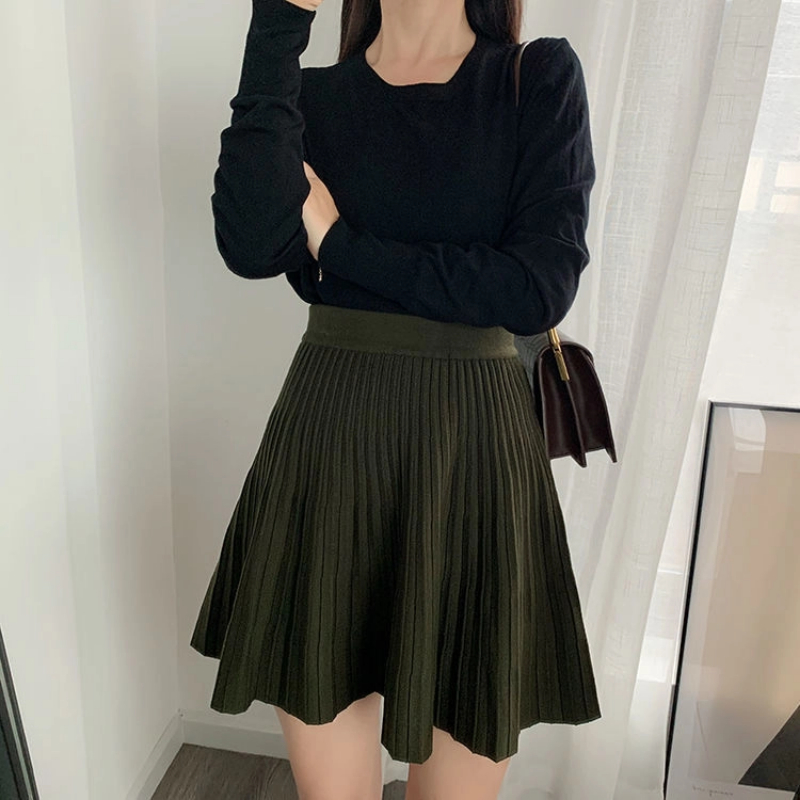 Jupe mi-longue tricotée solide pour femmes, nouvelle collection coréenne assortie avec tout, taille haute, mode, jupe trapèze, vêtements Vintage élégants, printemps automne