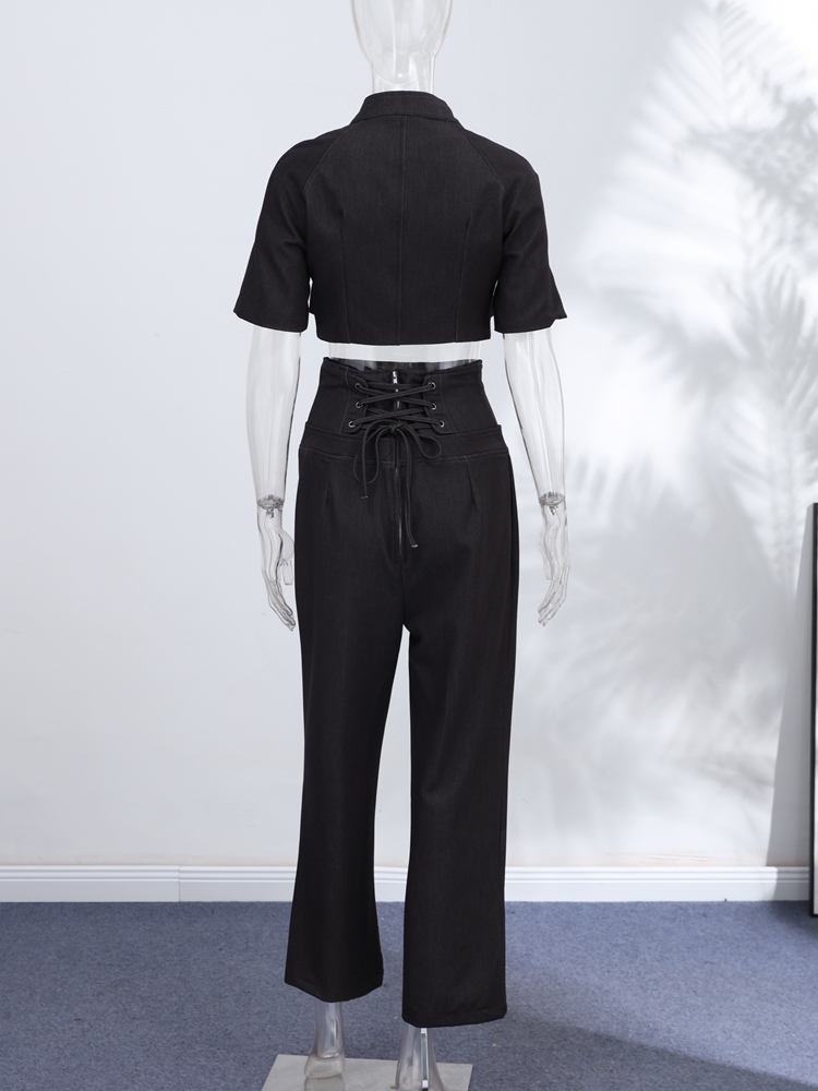 Ensemble décontracté en jean pour femme : haut cintré à col montant et manches courtes, pantalon large – Nouvelle tenue printemps 2026 pour femme