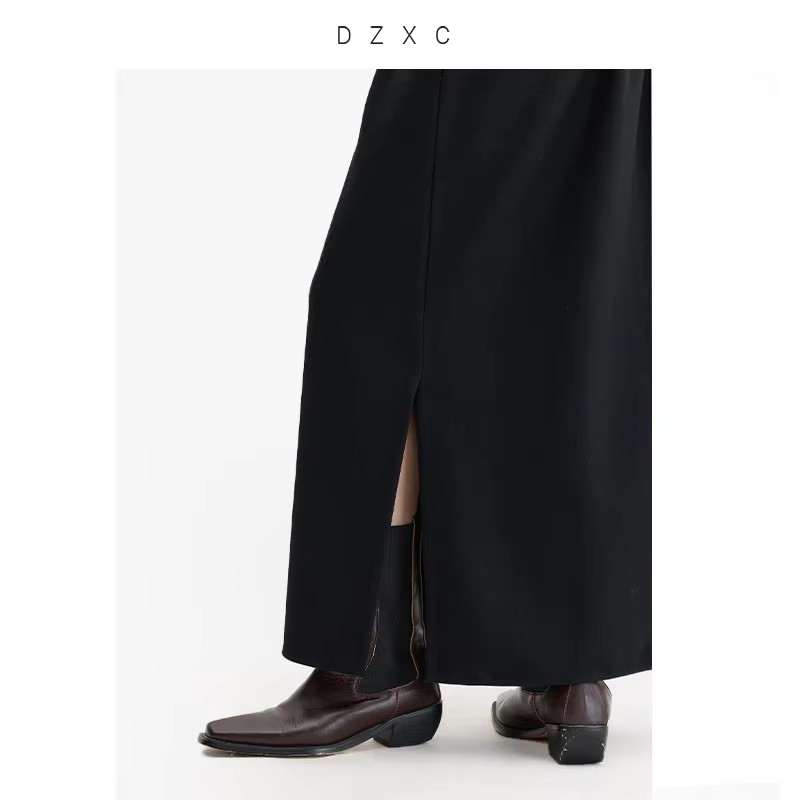 Jupe en laine 100 % avec taille élastique, jupe mi-longue taille haute pour femmes, nouveau style pour l'automne et l'hiver 2026