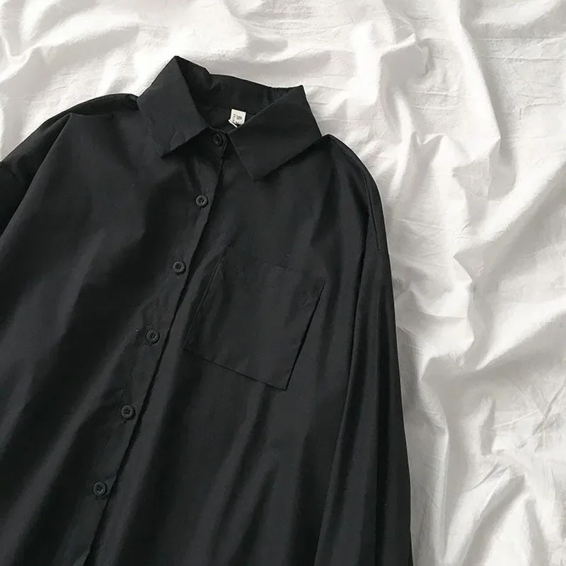 Chemises d'école blanches pour femmes, mode JK Style Preppy, printemps japon, manches longues pour filles, chemise noire Harajuku boutonnée pour dames, 2024