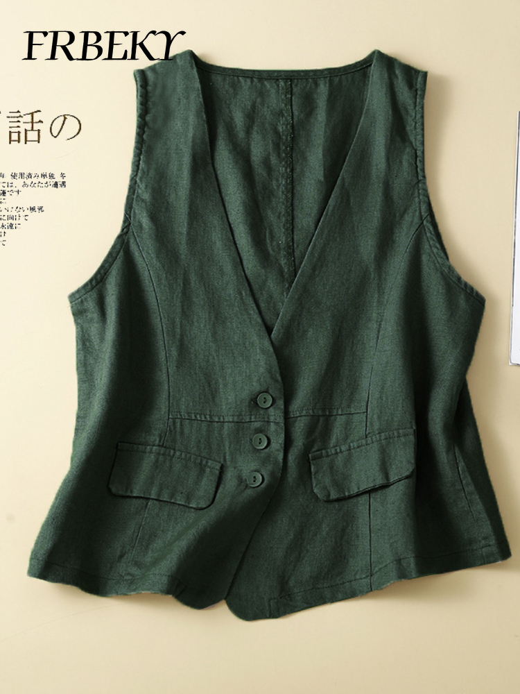 Glafor-Veste en Coton et Lin pour Femme, Streetwear observateur et Vintage, Col en V, Décontracté, FibrThin, Été