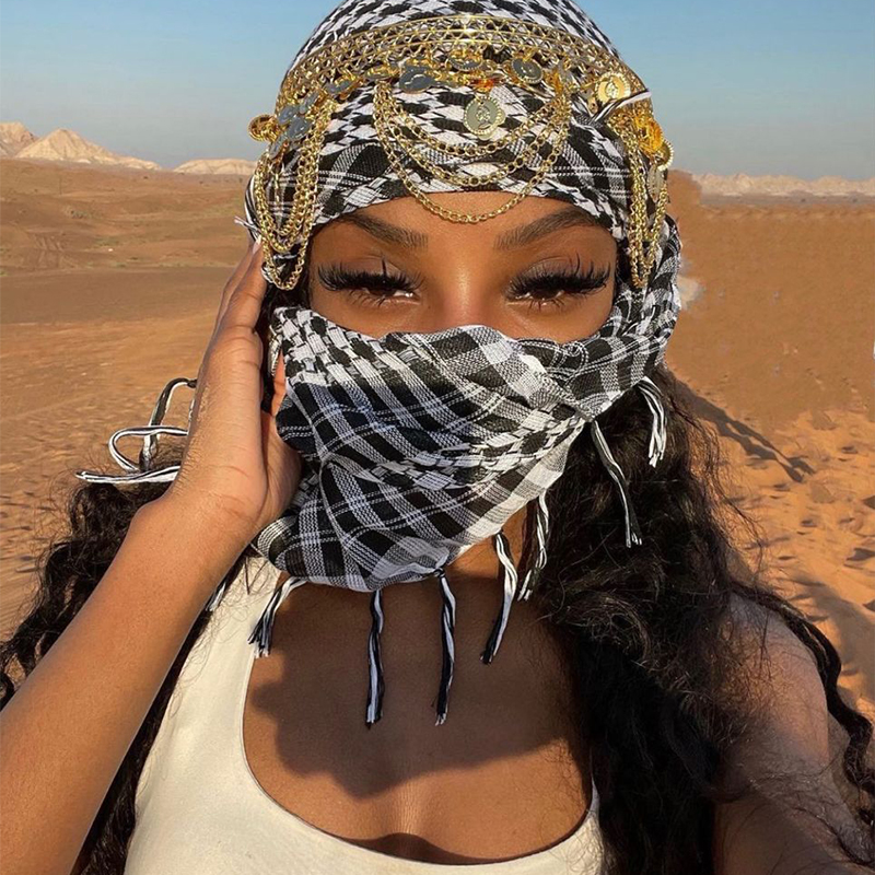 Ethnique Keffiyeh foulard à franges Arafat Hijab Shemagh écharpe arabe visage couverture anti-poussière bandeau musulman arabe Bandana châle