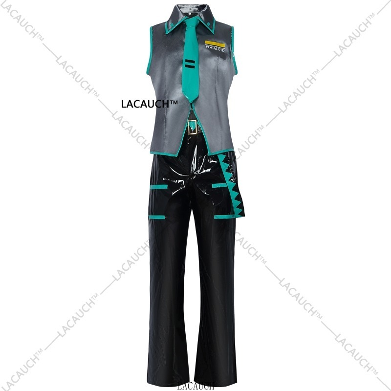 Mikuo – Costume de Cosplay Miku pour hommes, uniforme, perruques, vêtements Anime, veste en cuir PU noir, chemise fantaisie, tenue de fête d'halloween pour femmes et hommes