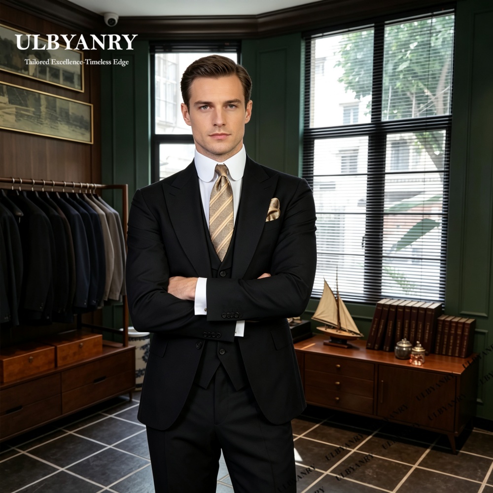 Ensemble de costume classique trois pièces pour homme, smoking formel pour dîner, soirée, bal, veste, gilet et pantalon de mariage sur mesure