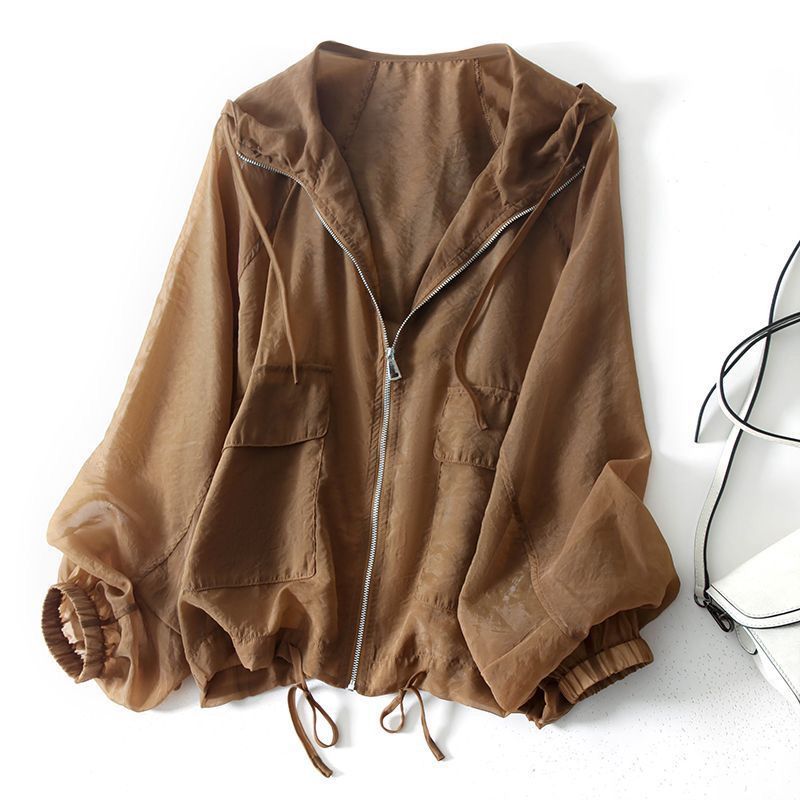 Manteau d'été fin pour femmes, vêtements d'extérieur amples, décontracté, manches longues, chemise de Protection solaire, fermeture éclair, veste à capuche, vêtements de Protection solaire pour femmes