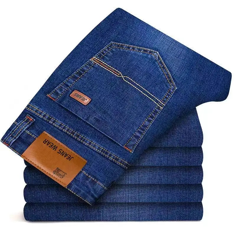 Jeans droits bleus et noirs haut de gamme pour hommes 2025, nouvelle coupe stretch, ajustée, confortable, de marque, pour affaires