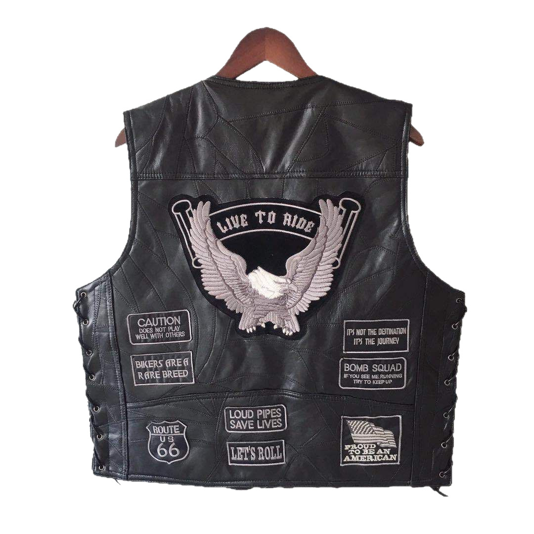 Gilet de moto en cuir brodé pour hommes, veste Punk sans manches, gilet de motard, vêtements pour hommes, Streetwear noir, grande taille