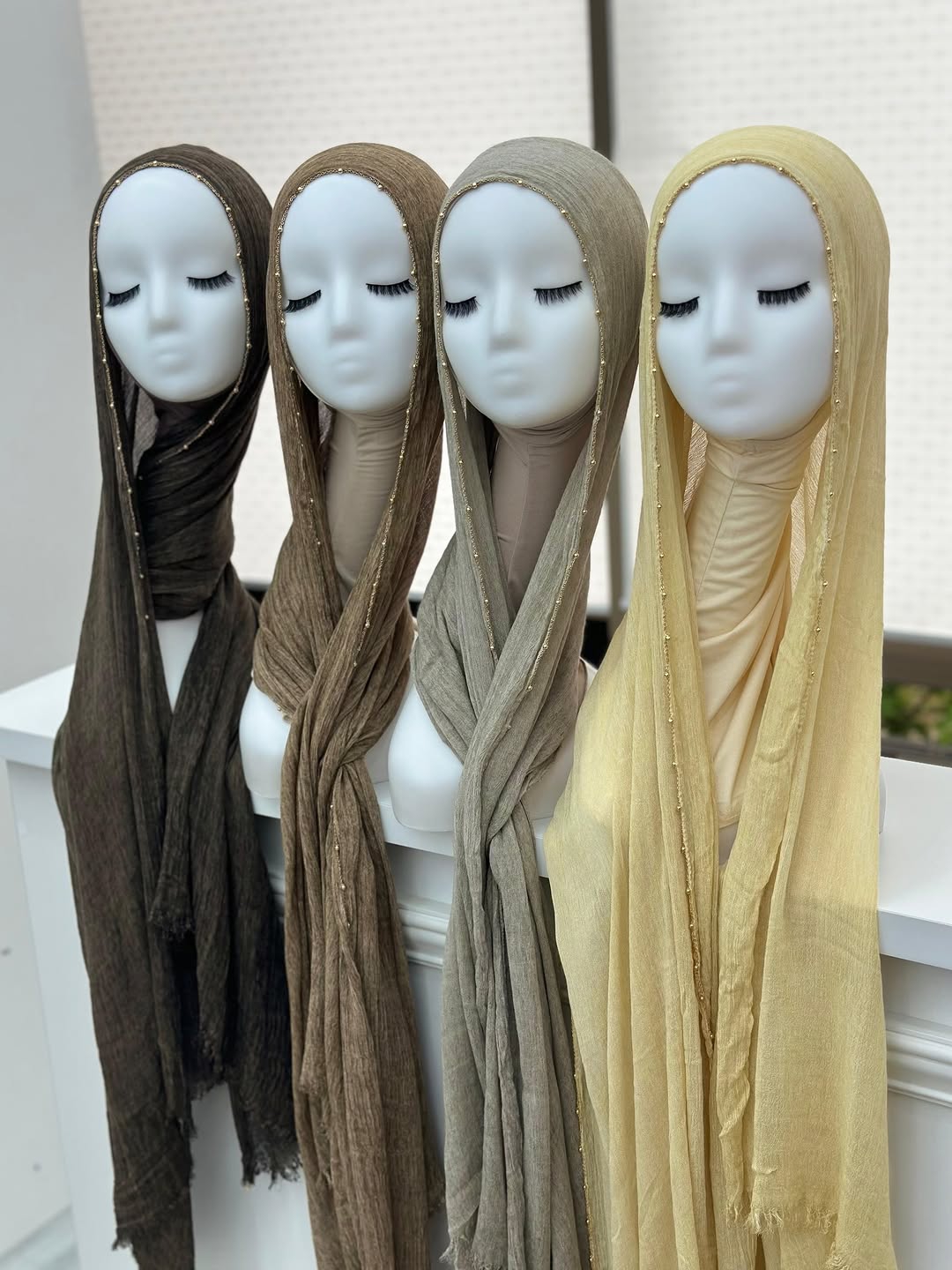 Élégant foulard en rayonne plissé rétro avec chaîne dorée perlée, châle de Ramadan, turban doux pour femmes musulmanes