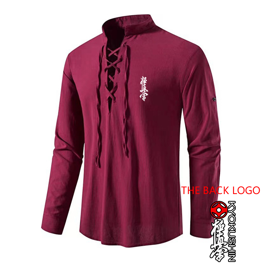 Kyokushin karaté impression mode 2023 nouvel homme été couleur unie lin à manches longues confortable classique coupe ajustée t-shirt hauts