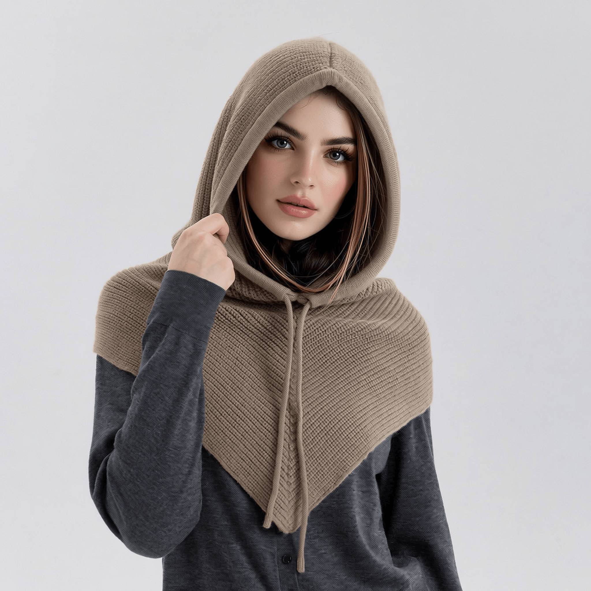 Cagoule d'hiver tricotée pour femmes, bonnet chaud d'extérieur avec collier de cou intégré, bonnets pour filles