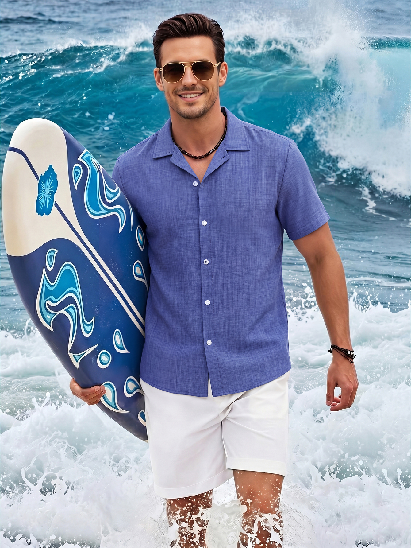 Chemise pour homme à col cubain, style lin, pour les vacances à la plage, loisirs en plein air, nouvelle collection été