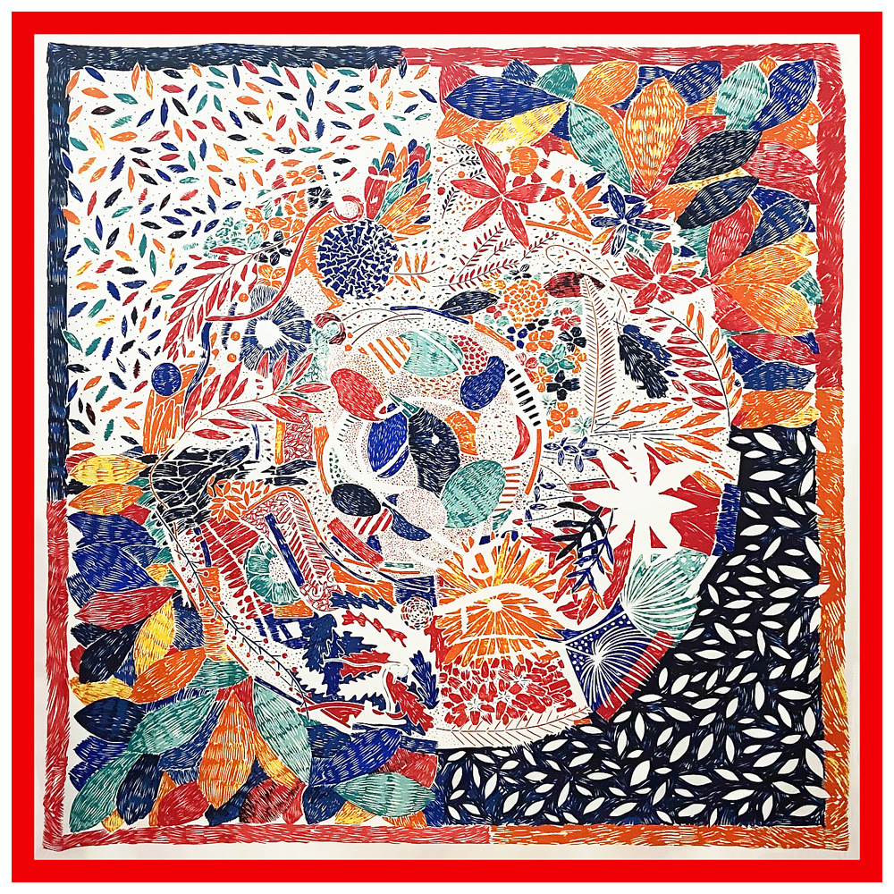 Foulard en Soie Imprimé Tendance pour Femme, Écharpes Carrées, Grandes Écharpes, Bandana, Grand Hijab, Foulards en Soie pour Femme 130CM