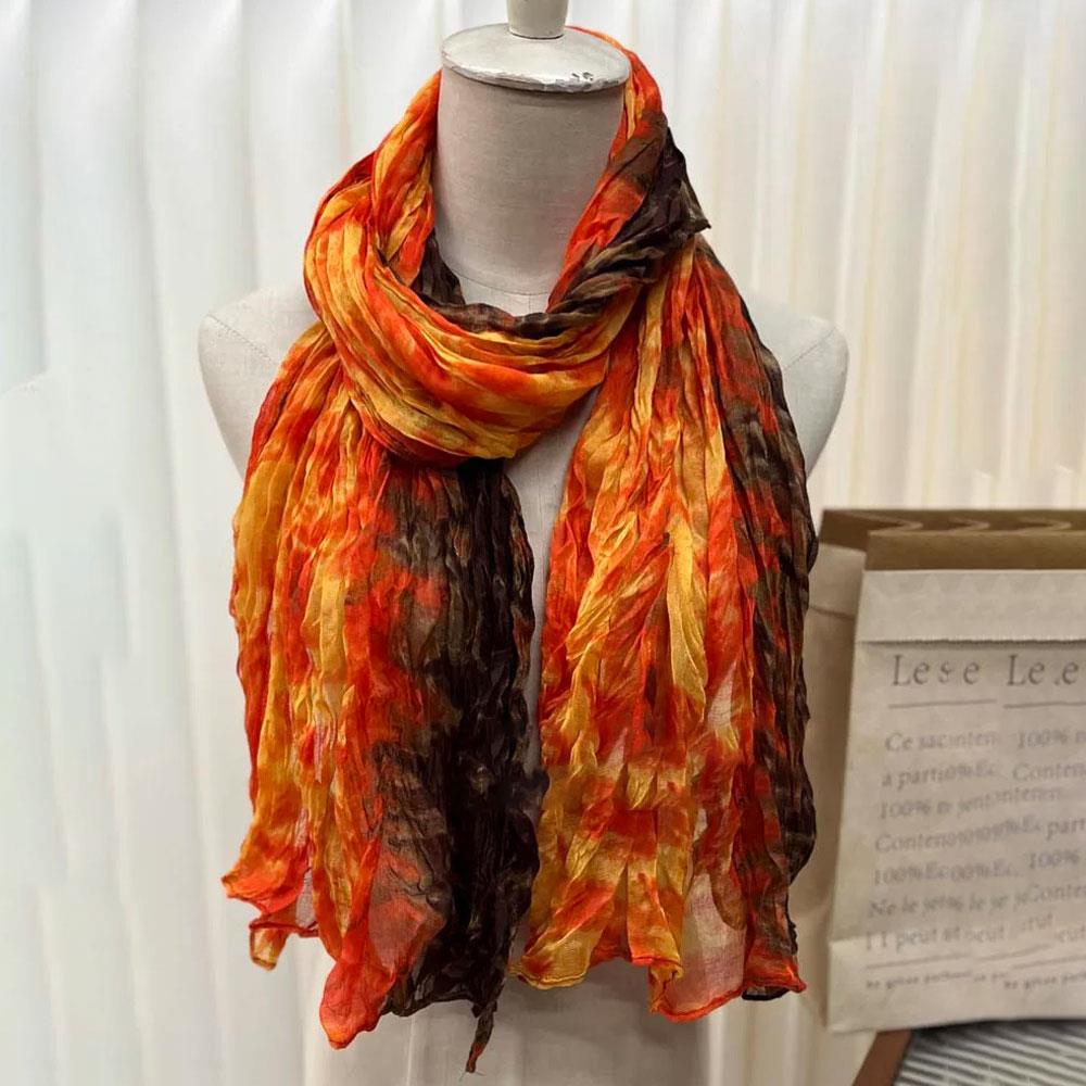 Écharpe d'hiver pour femmes coton chanvre dégradé bleu automne hiver rétro polyvalent imprimé femmes longue pli châle élégant Bandana