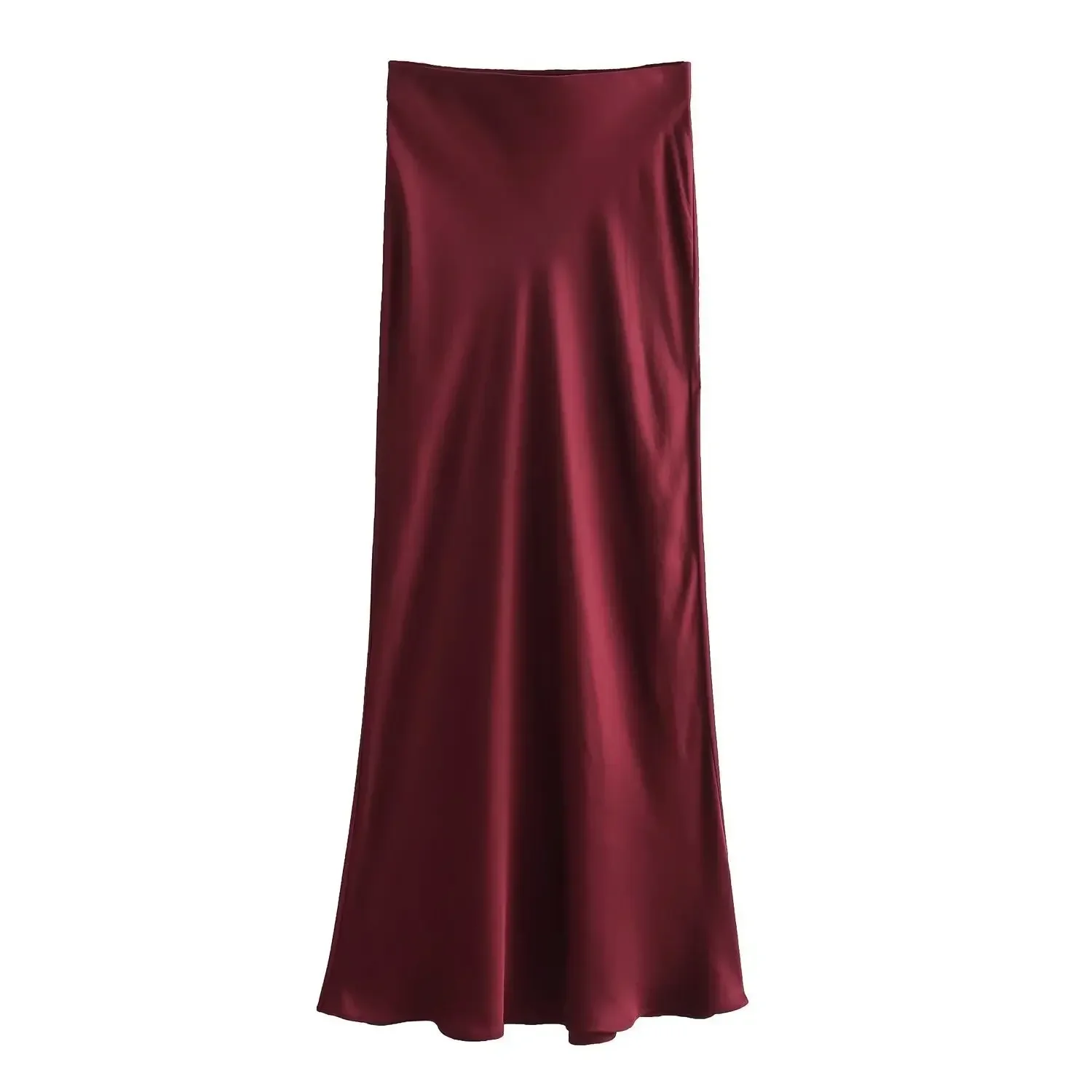 Jupes mi-longues en Satin fluide pour femmes, taille haute élastique, soyeuses, longues, couleur unie, jupes droites de base pour femmes, mode Chic