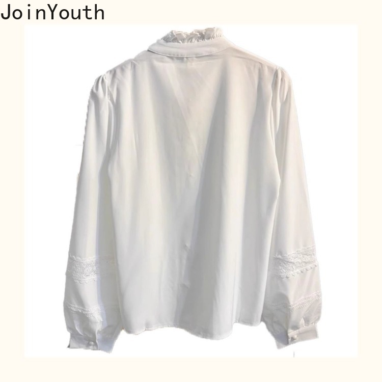 Chemisier à manches longues pour femmes, col montant, volants, blanc, mode Y, manches lanterne, chemises douces, vêtements pour femmes, 2025