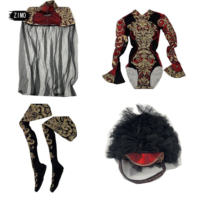 Costume de scène homme/femme, uniforme militaire, combinaison vintage imprimée, cape, tenue de danse, déguisement de drag queen
