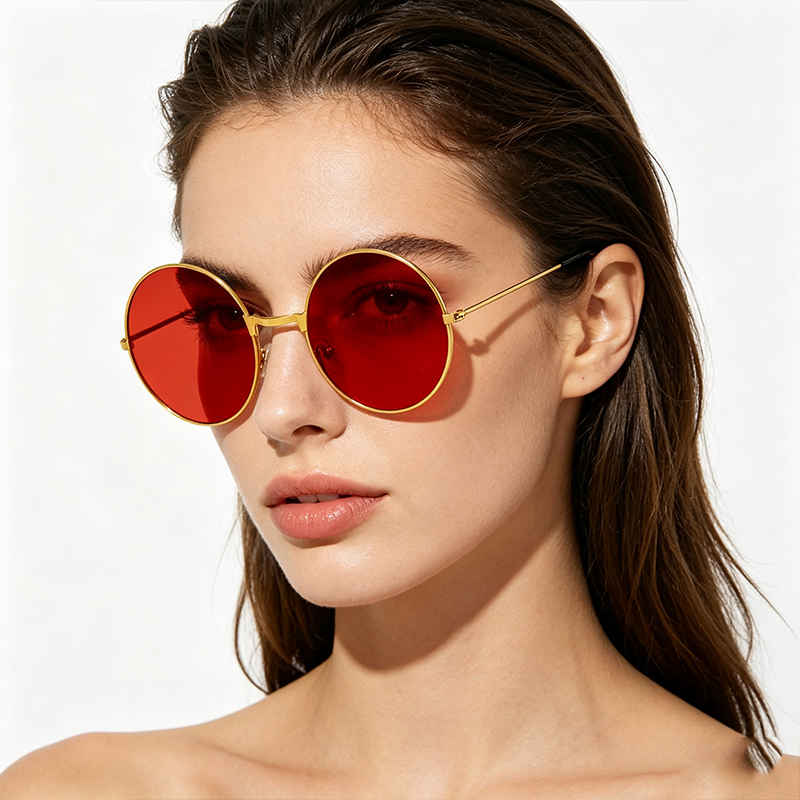 Lunettes de soleil classiques vintage à monture ronde pour hommes et femmes, design de marque, verres solaires unisexes en métal rouge océan et jaune, lunettes de vue 2026