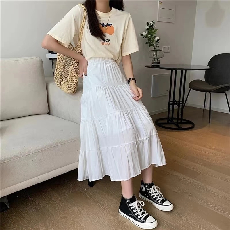 Printemps été femmes jupes Vintage taille haute élastique Patchwork blanc noir Chic longue gâteau a-ligne jupe