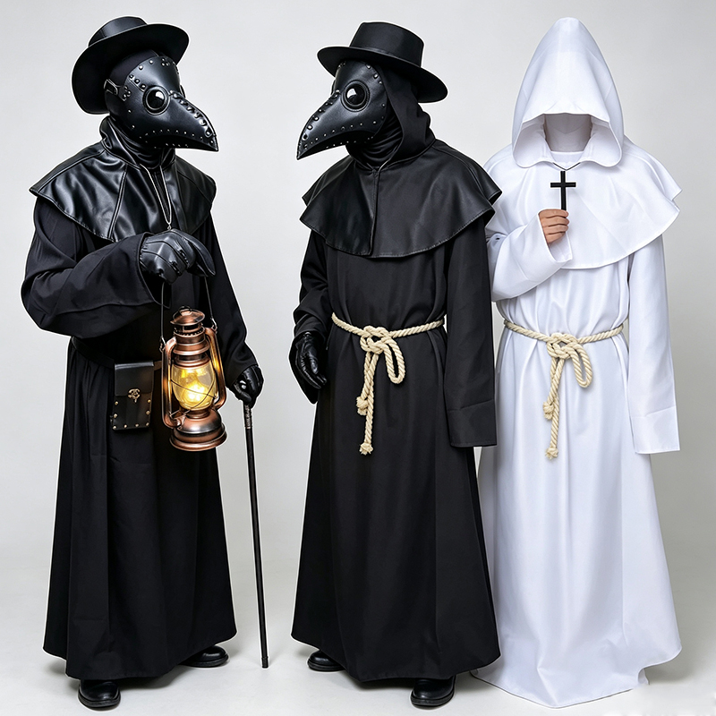 Robe de Prêtre Rétro, Costume de Cosplay d'Halloween, Cape de Sorcier Fantaisie Punk, Masque, Robe de Moine Médiévale, Capuche de Moine