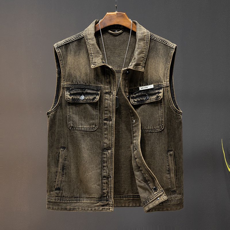 Veste sans manches en Denim pour hommes, gilet rétro nostalgique bleu, manteau de sport de plein air, grande génération de bouche, vêtements de travail, hauts gilets