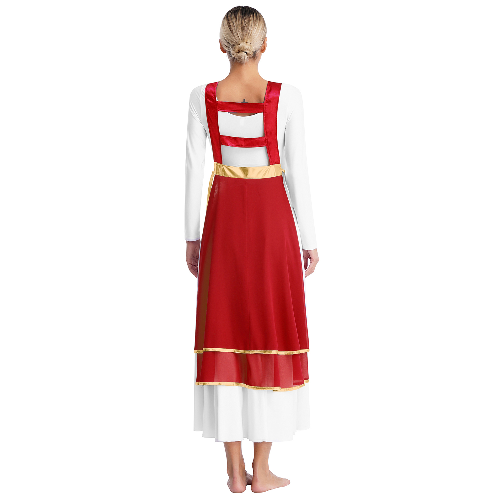 Robe de danse d'éloge pour femmes, vêtements de danse de chorale, tunique liturgique, Patchwork métallique, lacets sur les côtés, robe fendue sans manches