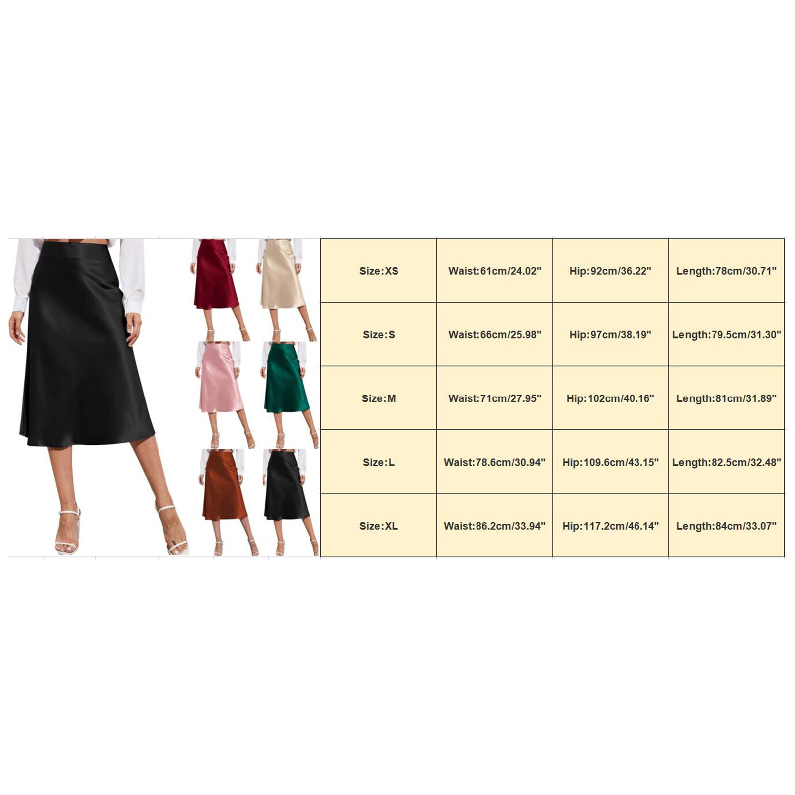 Jupe élégante en Satin de soie pour femmes, taille haute, mi-longue, couleur unie, pour le travail au bureau, jupe formelle brillante pour dames d'affaires