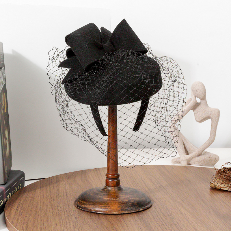 Chapeau fascinateur d'hiver pour femmes, pilulier rond, cage à oiseaux, voile, nœud, bandeau en laine, fascinateur, mariages, courses Ascot