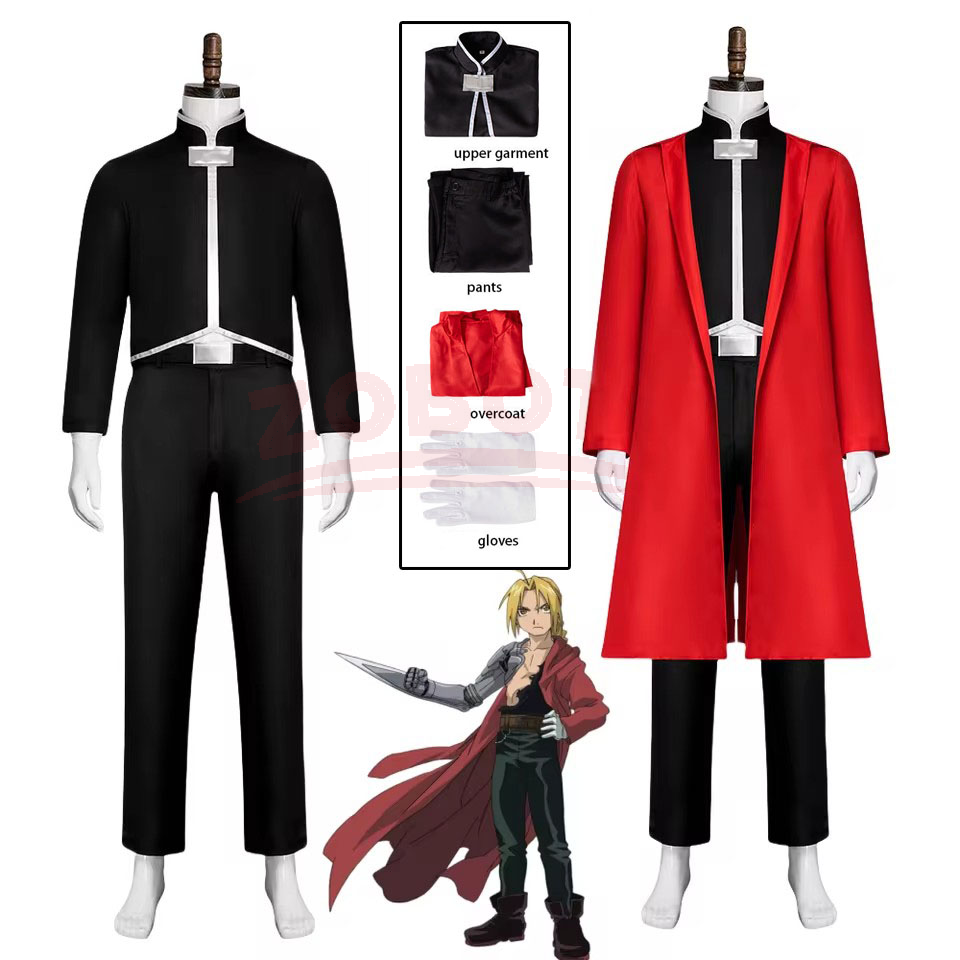 Costumes de Cosplay Anime Fullmetal Alchemist Edward Elric, tenue rouge, uniforme d'halloween et de noël, taille personnalisée
