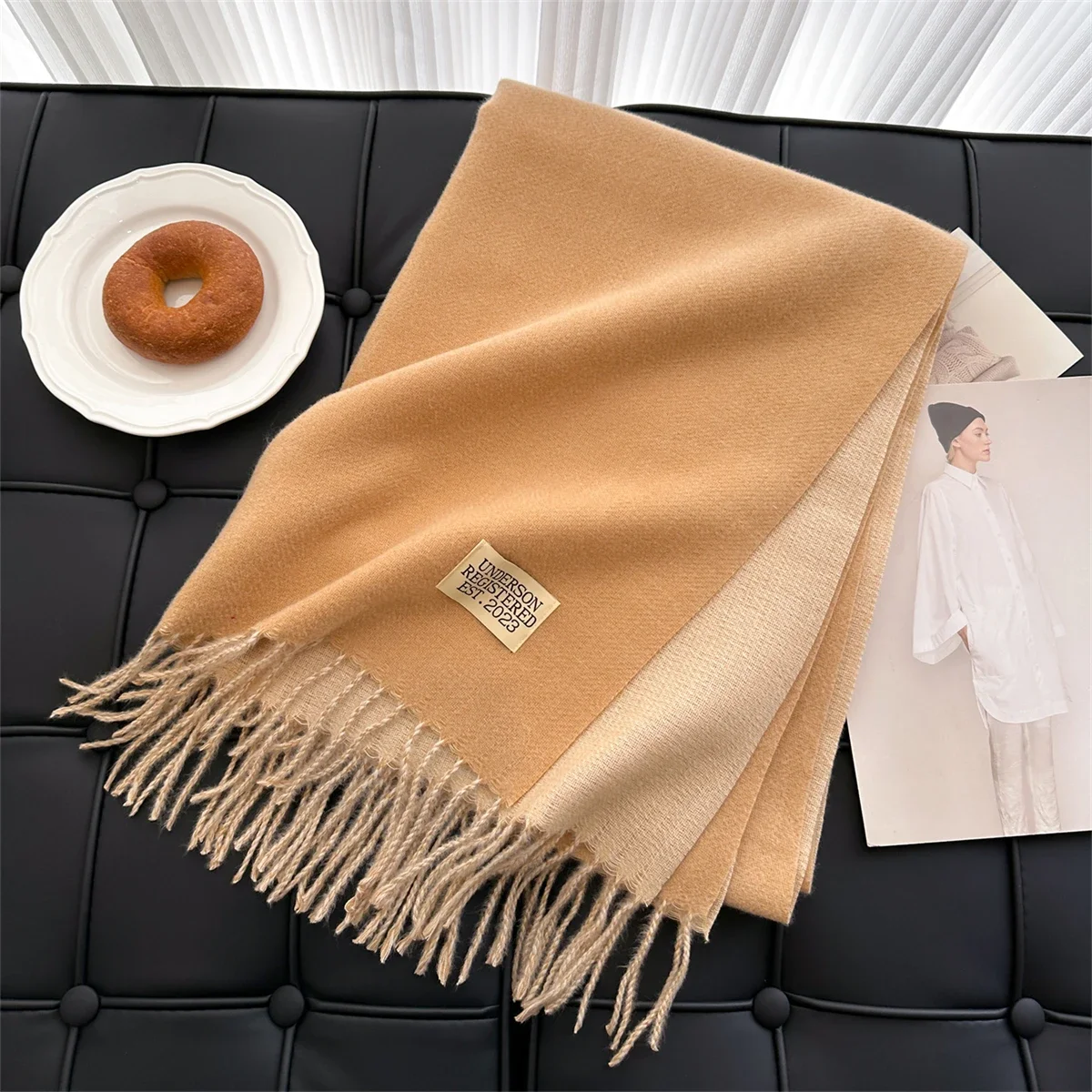 Écharpe en Cachemire pour Femme, Pashmina Chaud, Longue Couverture Optique, Châles à Pompons Doux, Enveloppes, Étoles, Solide, Hiver