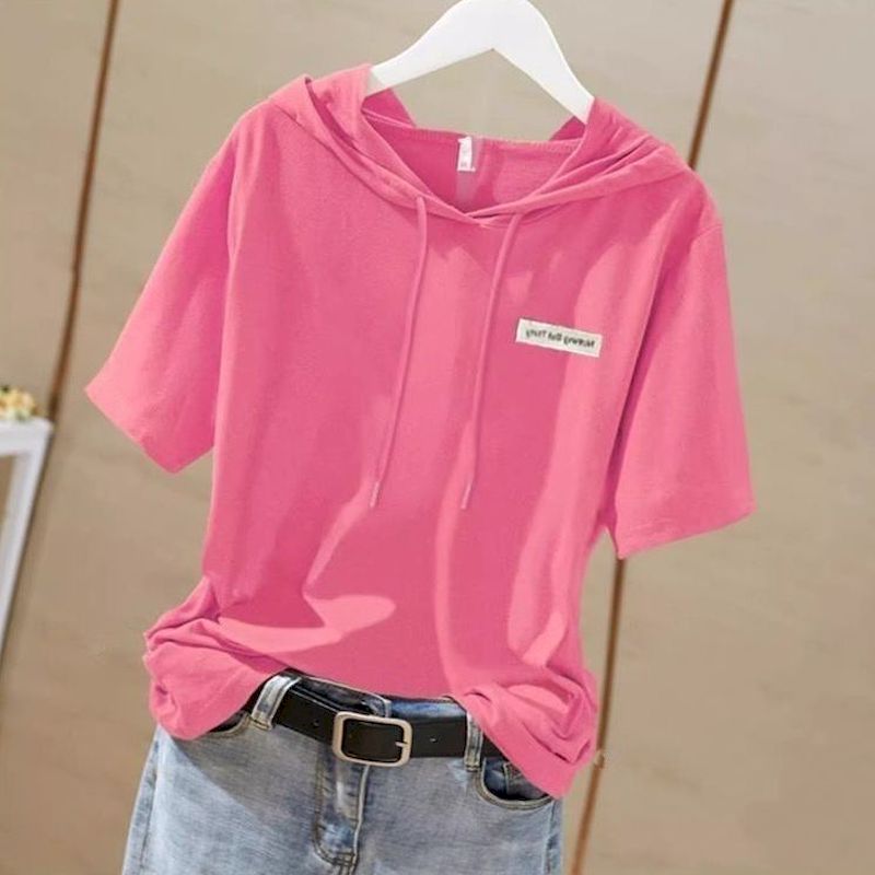 T-shirt blanc à capuche pour femmes, ample, en coton flammé, manches courtes, tendance d'été 2025, T-shirt fin, Design décontracté, surdimensionné