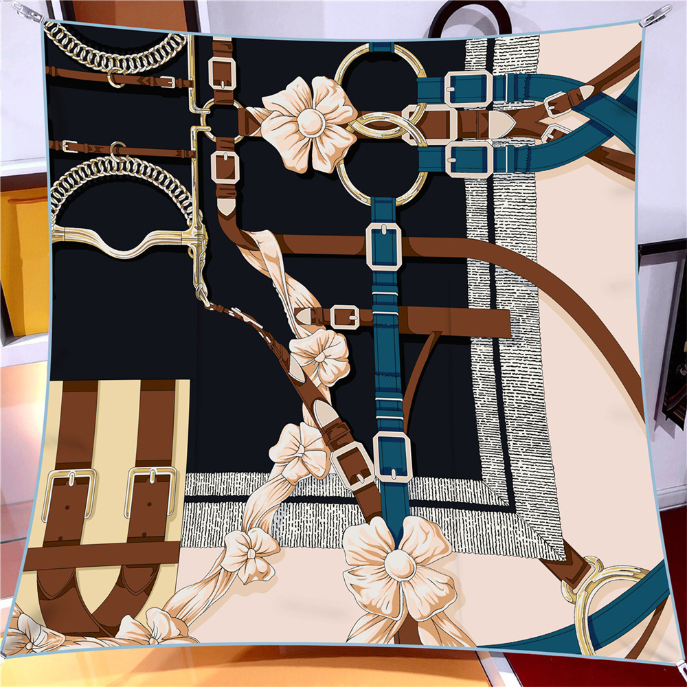 Ceintures imprimé fleuri sergé Foulard en soie châle marque foulards carrés femmes Hijab luxe Bandana Foulard foulard foulards de tête 90CM