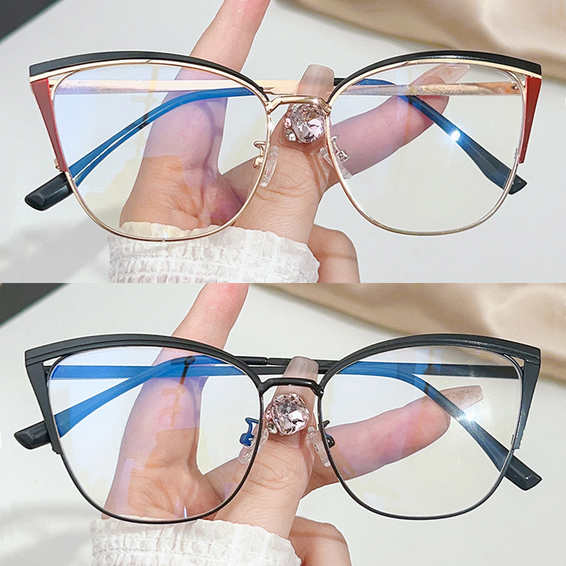 Montures œil de chat multicolores pour femmes, montures métalliques d'épissure à la mode, lunettes Anti-bleu à couleur européenne et américaine