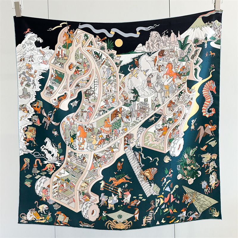 Marque cheval conception foulard en soie châle pour femmes 90*90 cm dame carré foulards de mode