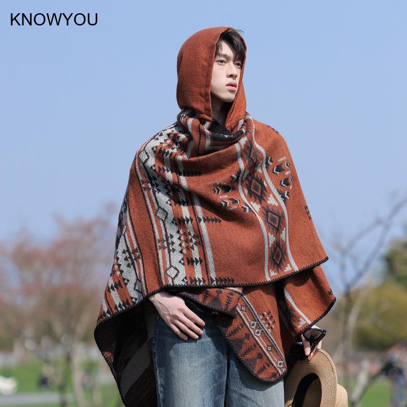 Hommes automne hiver épaissi Pashmina imprimé cape cachemire artificiel Style National voyage châle écharpe mâle Ponchos Capes