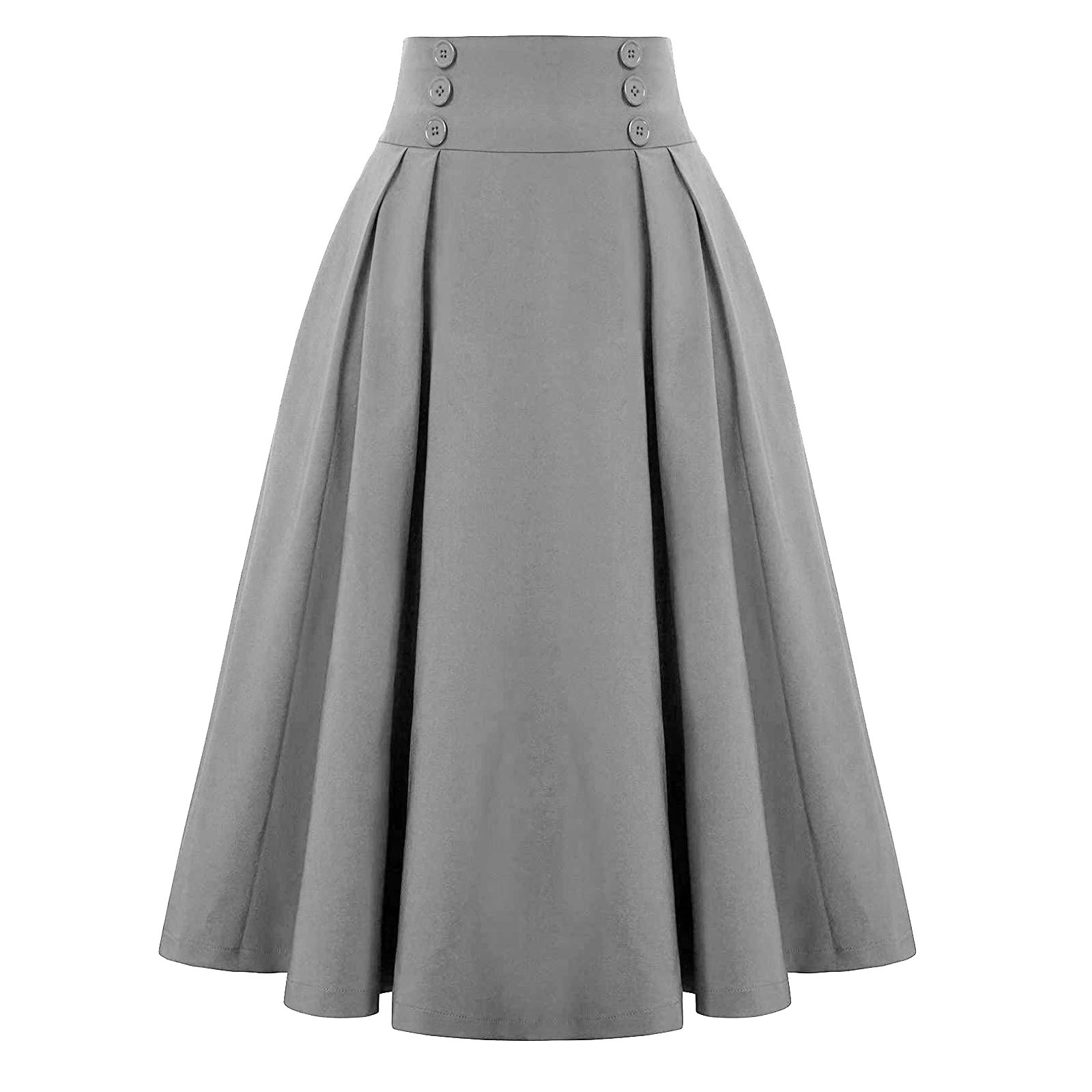 Femmes Vintage a-ligne jupes élégant taille haute bouton grande balançoire jupe plissée solide Rockabilly fête jupes longues Faldas