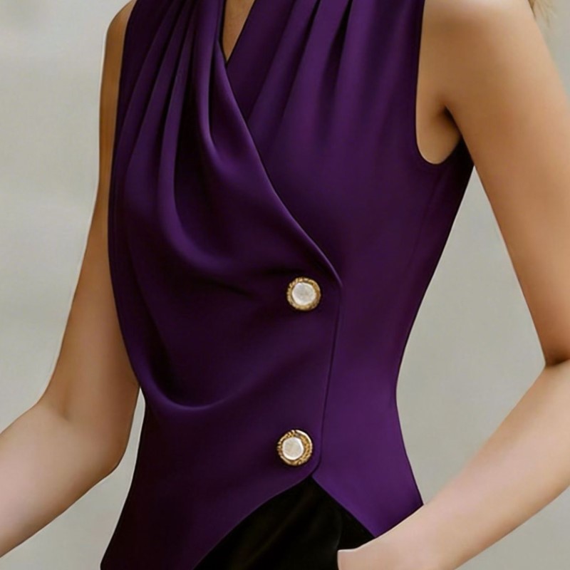 Blouses pour femmes 2026 Nouvelle mode estivale Col en V Plissé torsadé Sexy Polyvalent Chemise sans manches Hauts décontractés Vêtements pour femmes