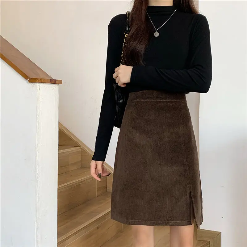 Jupe Style collégial pour femmes, mode décontractée, quotidien, pur velours côtelé, épais, chaud, confortable, Simple, Vintage, automne