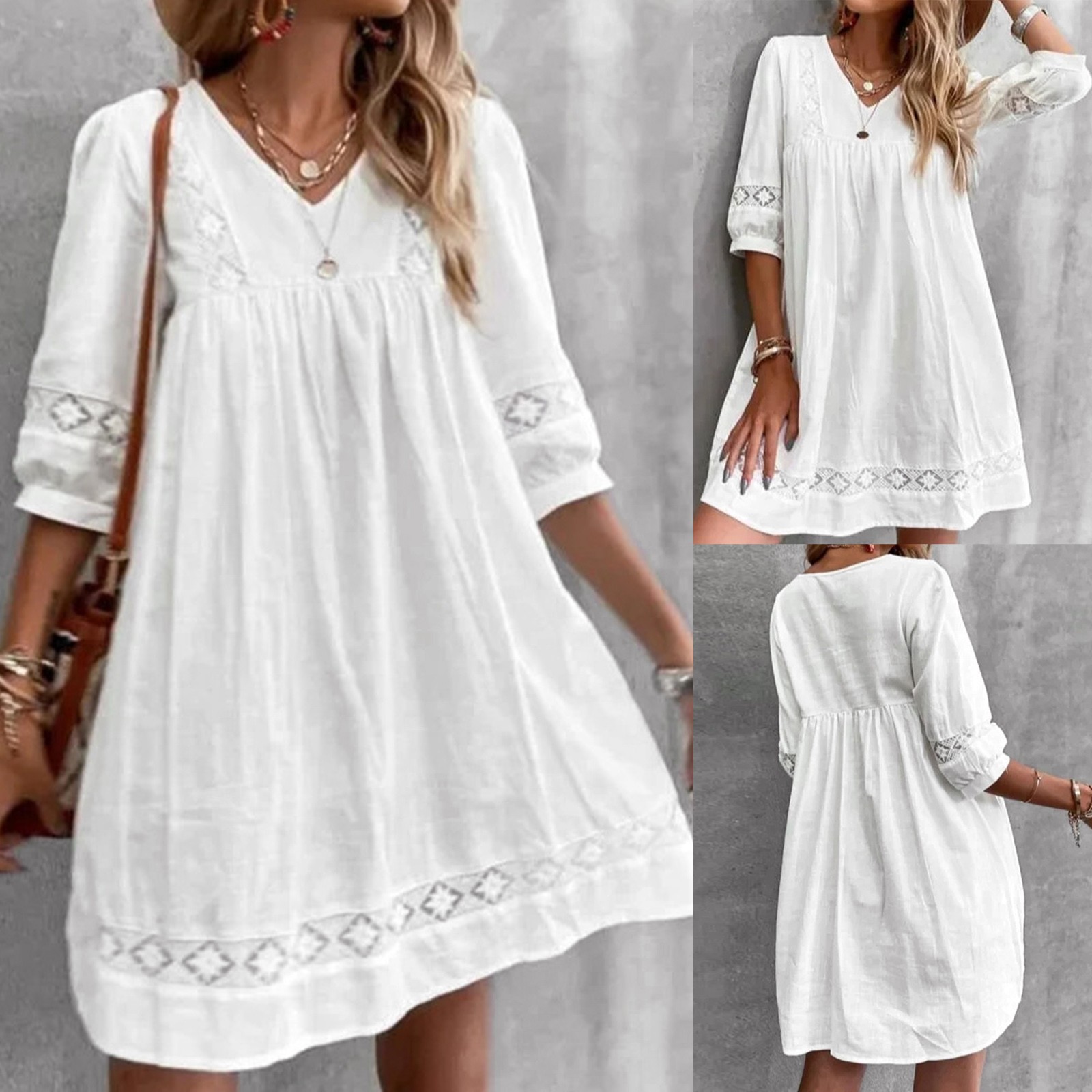 Robe Boho pour femmes, décontractée, en dentelle, col en V, manches courtes, robe de plage, balançoire, mode, Slim, grande taille, été