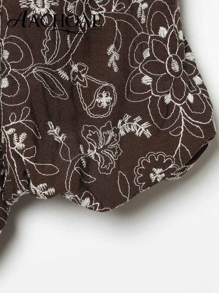 AACHOAE Blouse en coton brodée florale pour femme, haut à manches bouffantes et basque, chemise bohème vintage brodée, coupe ample décontractée pour l'été