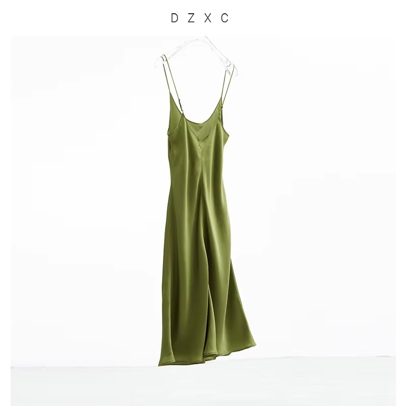 Robe à Bretelles 100% Soie Style Français pour Femme, Robe Sirène en Soie de Mûrier, Élégance Féminine