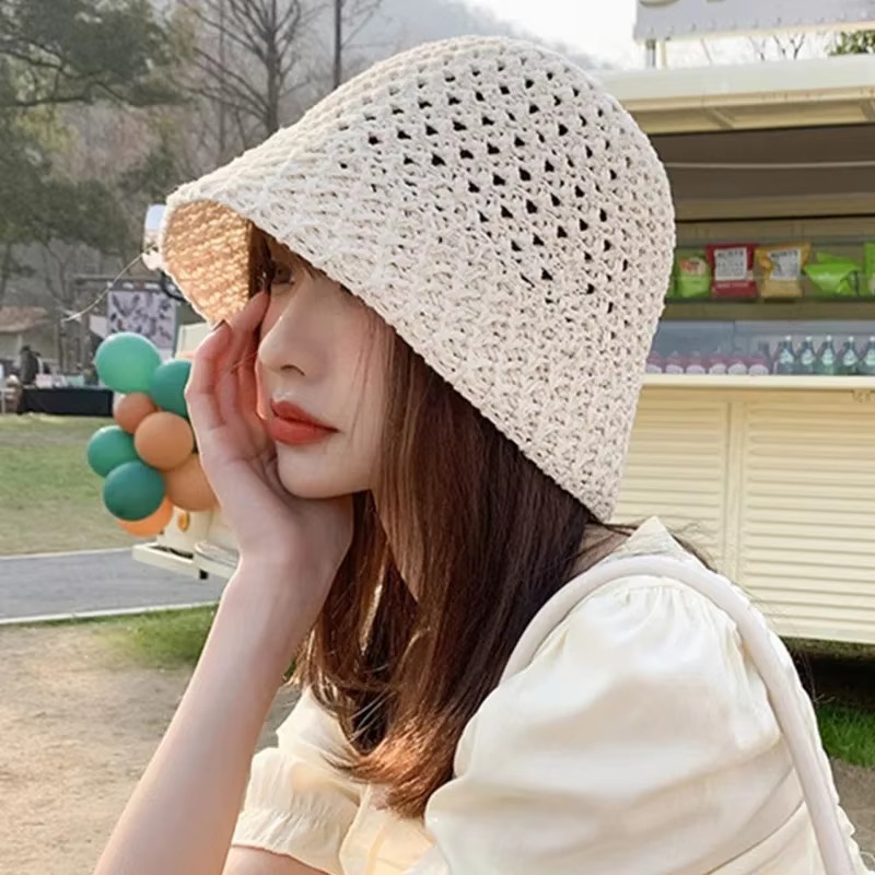 Chapeau de paille d'été respirant et chic pour la plage, casquette de pêcheur tissée à la main, visière pare-soleil pour femme